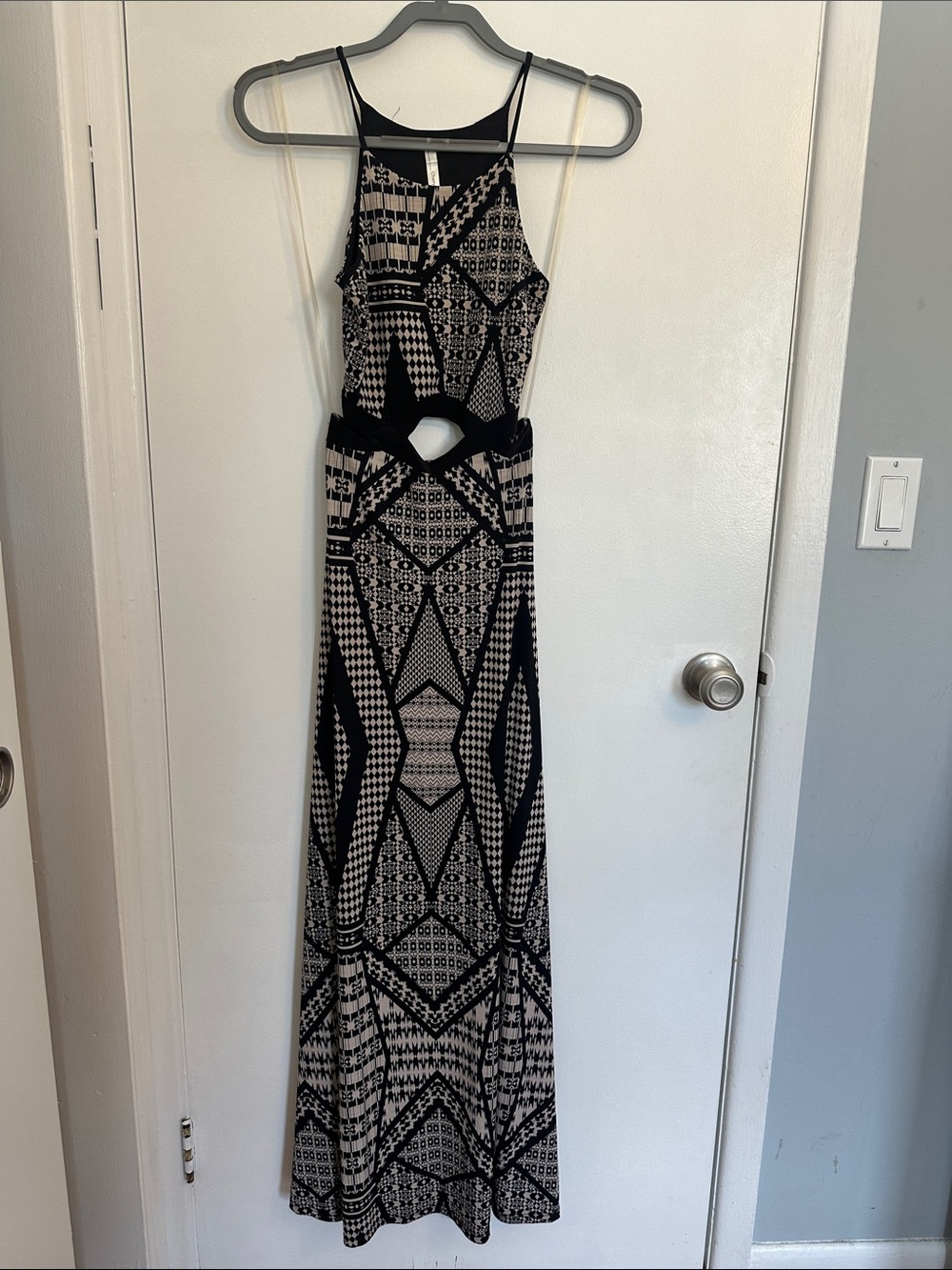 Black printed maxi dress with front and back cut out